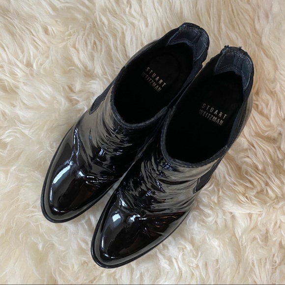 Stuart Weitzman High Shine Patent Heeled Booties Size 6.5 - Picture 3 of 15